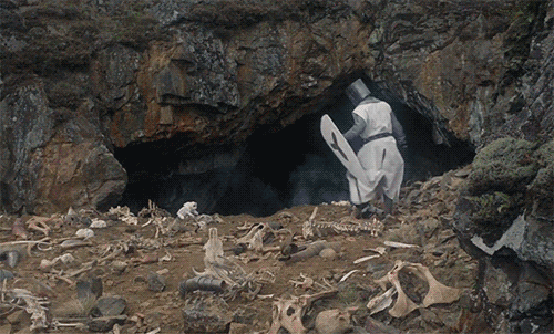 Monty Python and the Holy Grail scene where we meet the adorable Rabbit of Caerbannog.  Look, it's greeting the brave knight.  