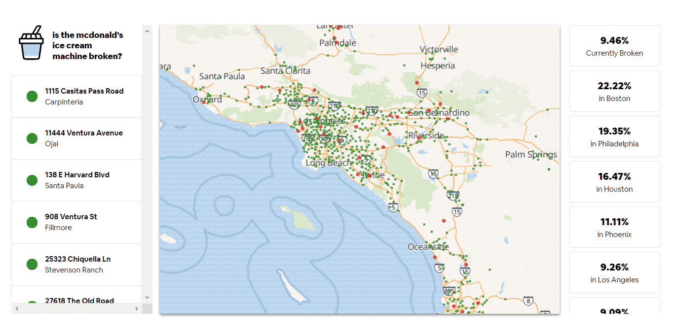 Map Tracks Which McDonald’s Ice Cream Machines are Broken or Working