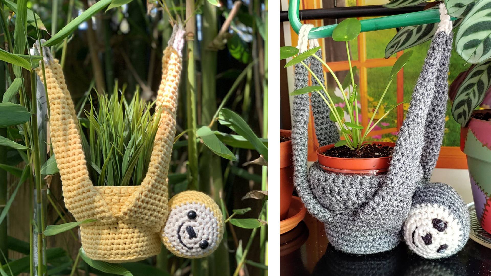 Make Your Own Crochet Sloth Plant Holder With This Pattern!