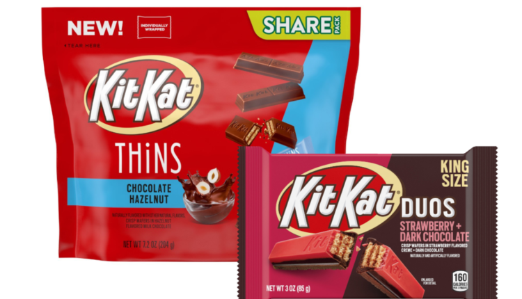 New Kit Kat flavors including Chocolate Hazelnut thins and strawberry+dark chocolate duos