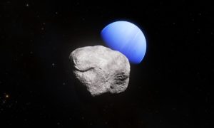 Neptune and its smallest moon Hippocamp (artist’s impression)