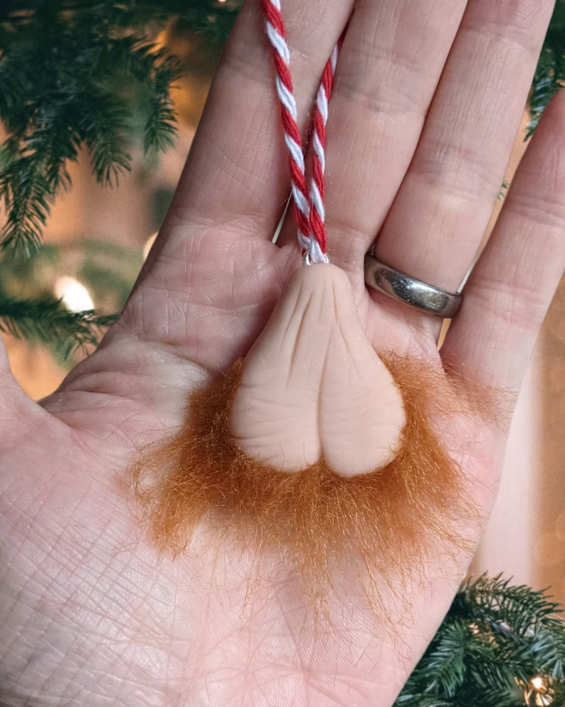 Red haired ball sack ornament by Eclectic By Katie For Adults