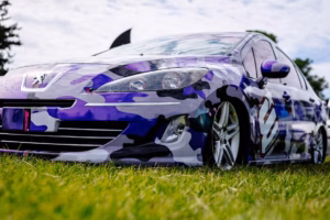 a car wrapped in purple vinyl